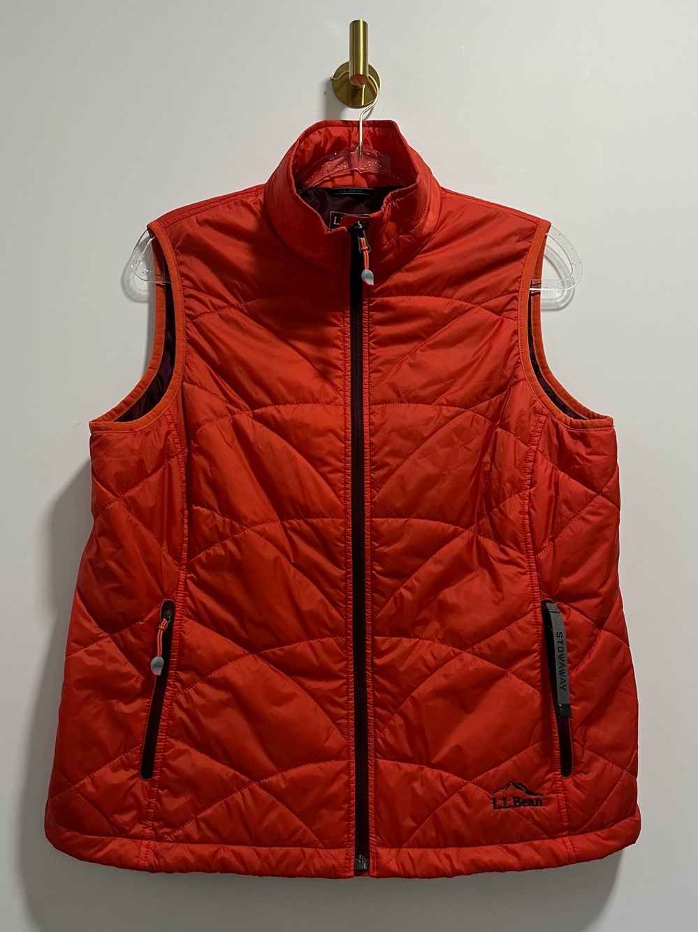 L.L. Bean Downtek Stowaway Women's L Petite Orange Full Front Zip Puffer vest